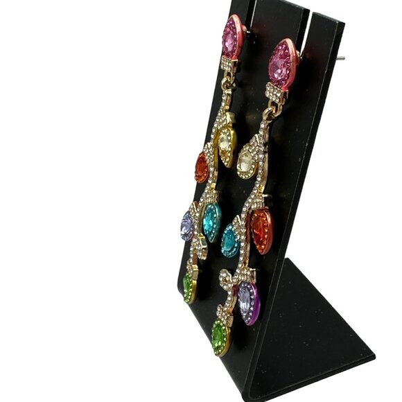 Multicolor Crystal Christmas Light Earrings Festive Statement Jewelry Holiday - Picture 7 of 8